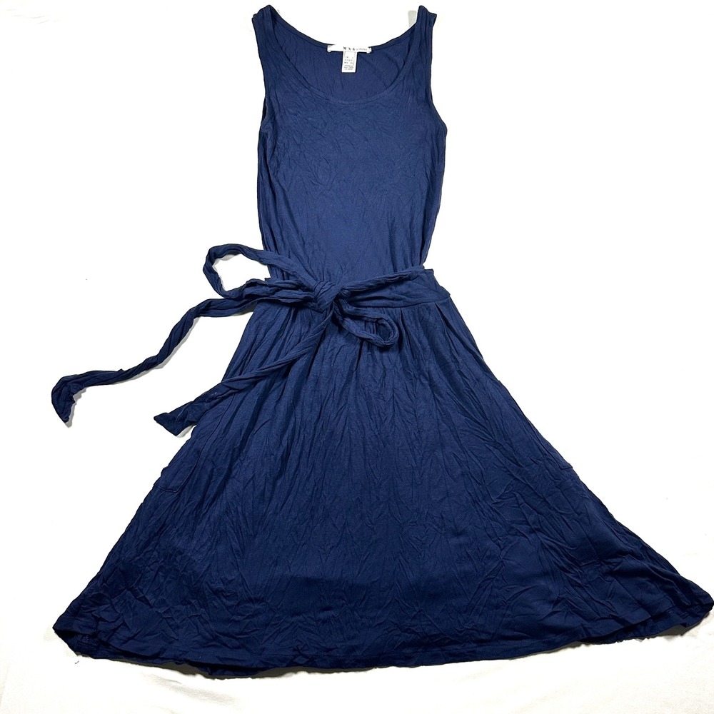 MNG by‎ Mango Navy Blue Sleeveless Fit and Flare Belted Dress XS